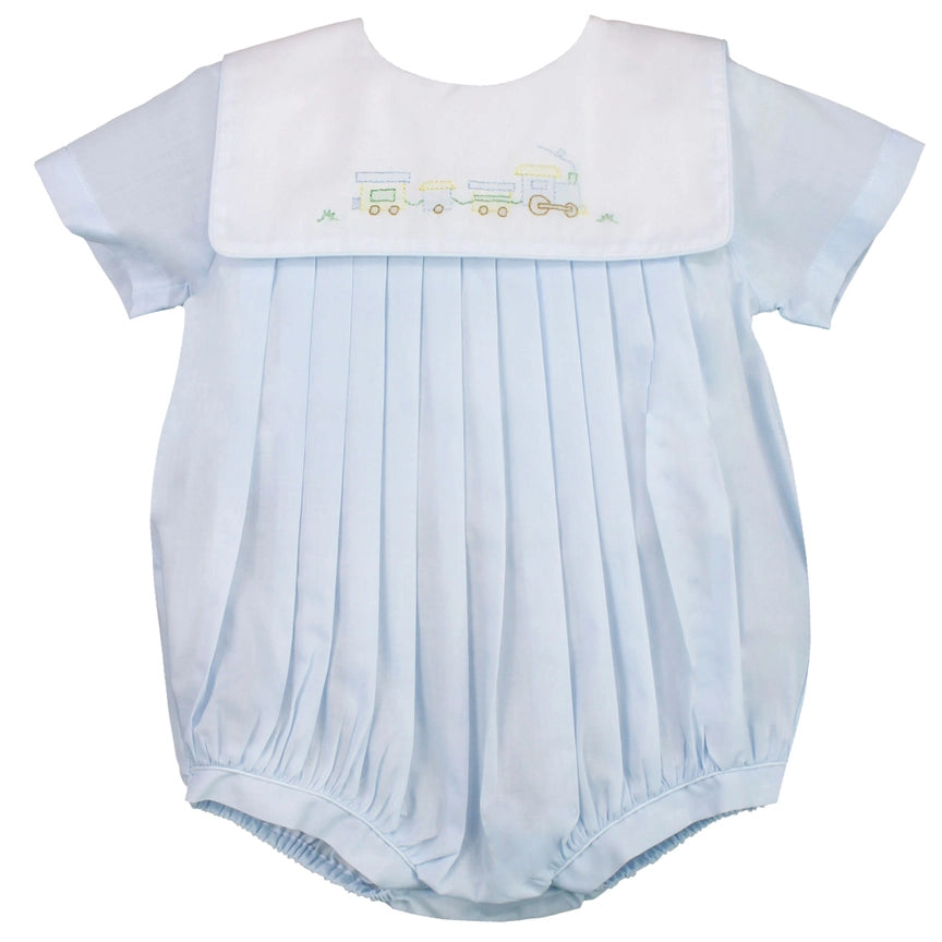 Blue Bubble Train Embroidery w/Bonnet
