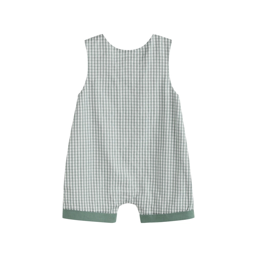 Green Gingham Smocked Dino Jon Jons