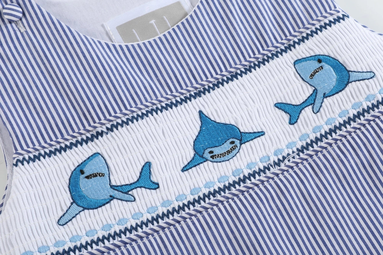 Navy Striped Smocked Shark Jon Jons