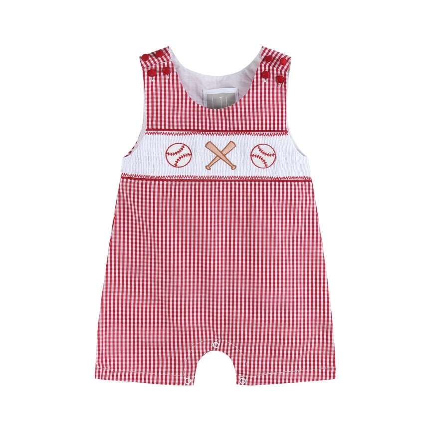 Red Gingham Smocked Baseball Jon Jons