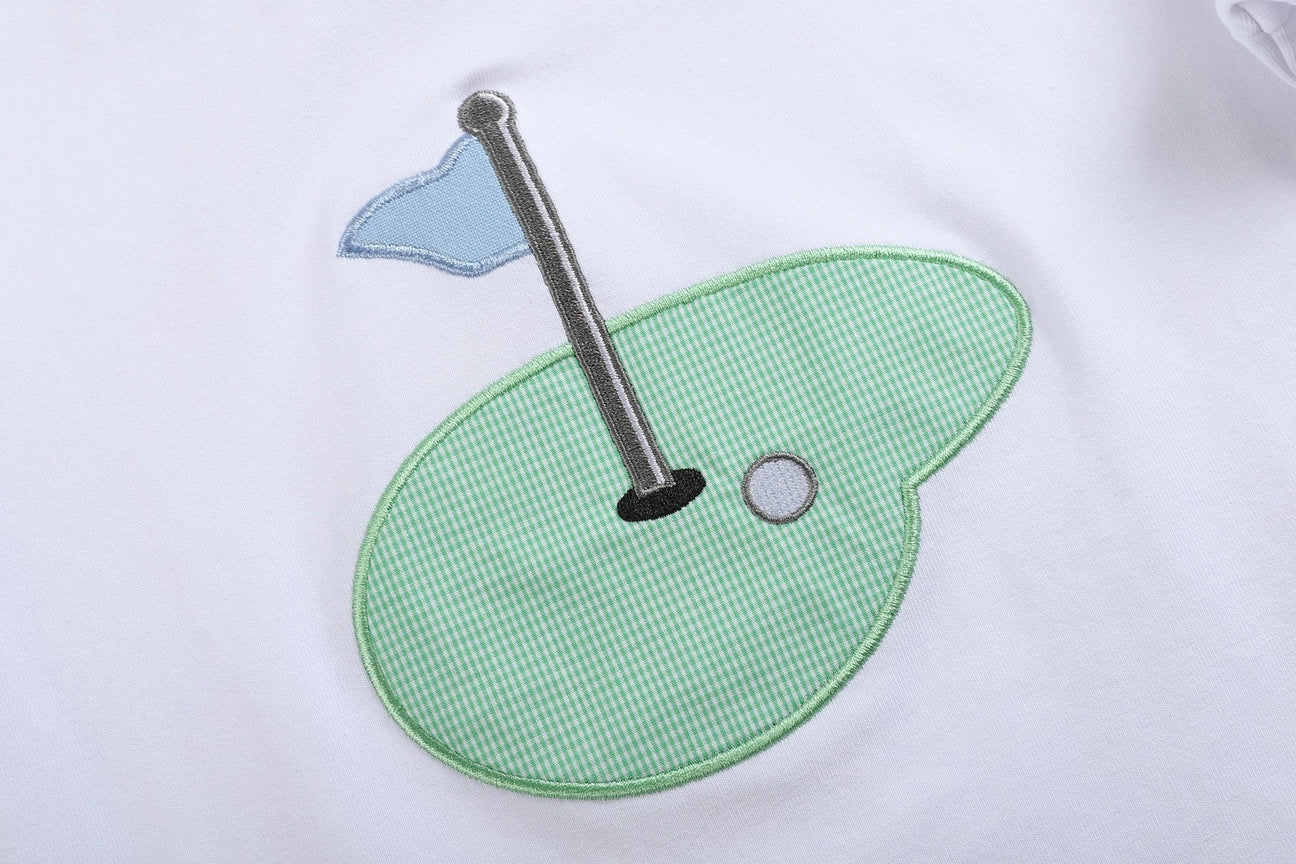 White Par-Tee Shirt with Blue Gingham Shorts Set