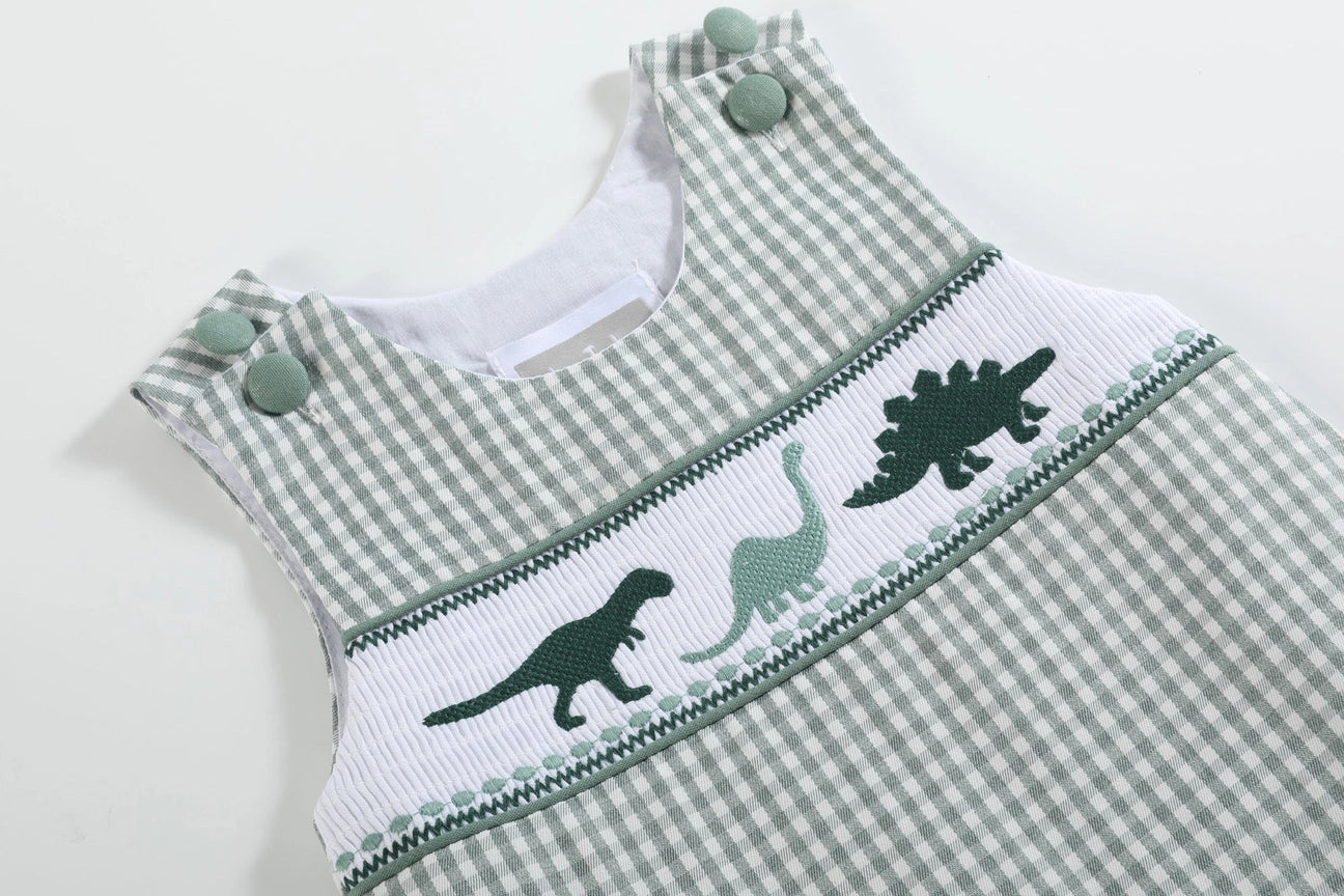 Green Gingham Smocked Dino Jon Jons