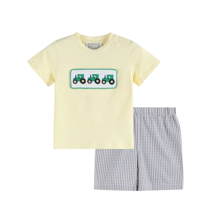 Smocked Green Tractor Set