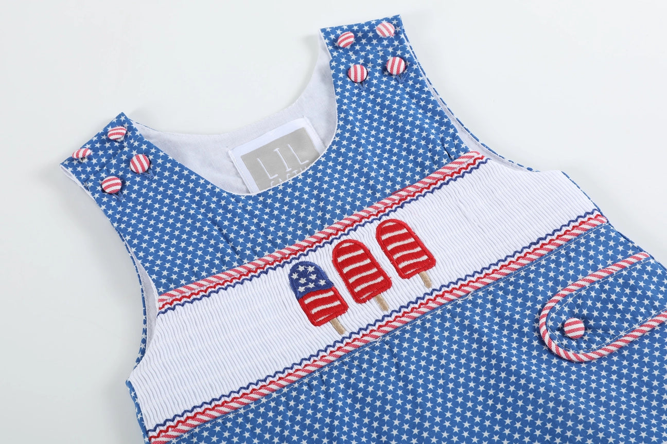 Blue and White Smocked USA Popsicle Jon Jons