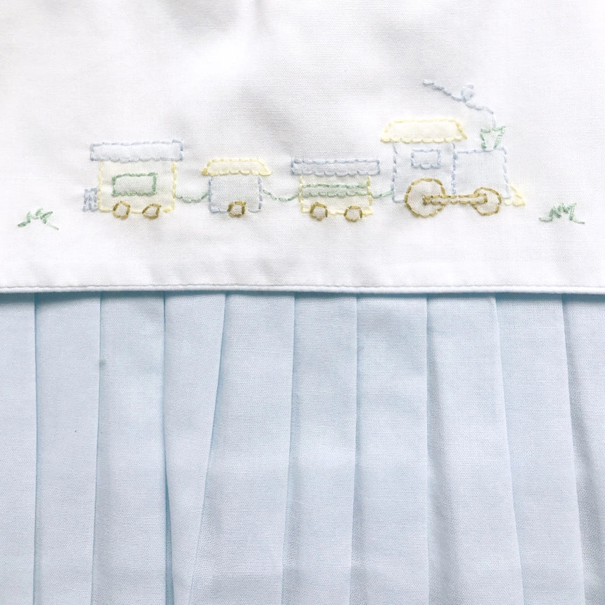 Blue Bubble Train Embroidery w/Bonnet