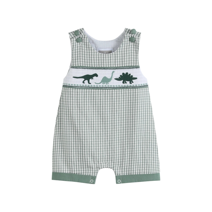 Green Gingham Smocked Dino Jon Jons