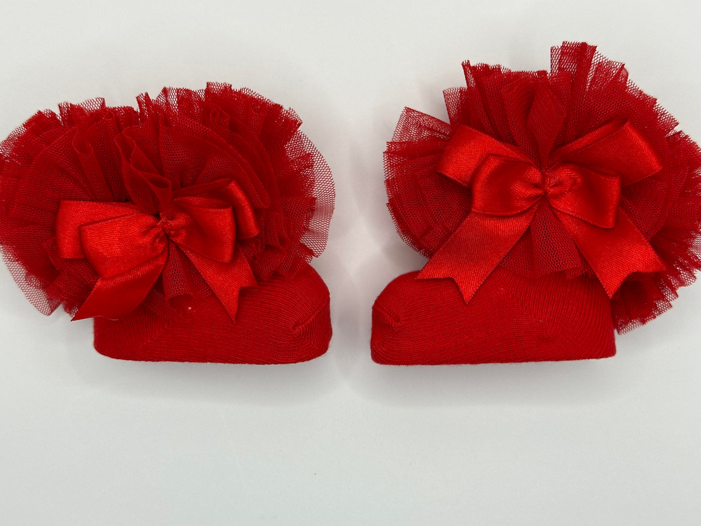 Puffy Ruffle Socks with Bow - Red