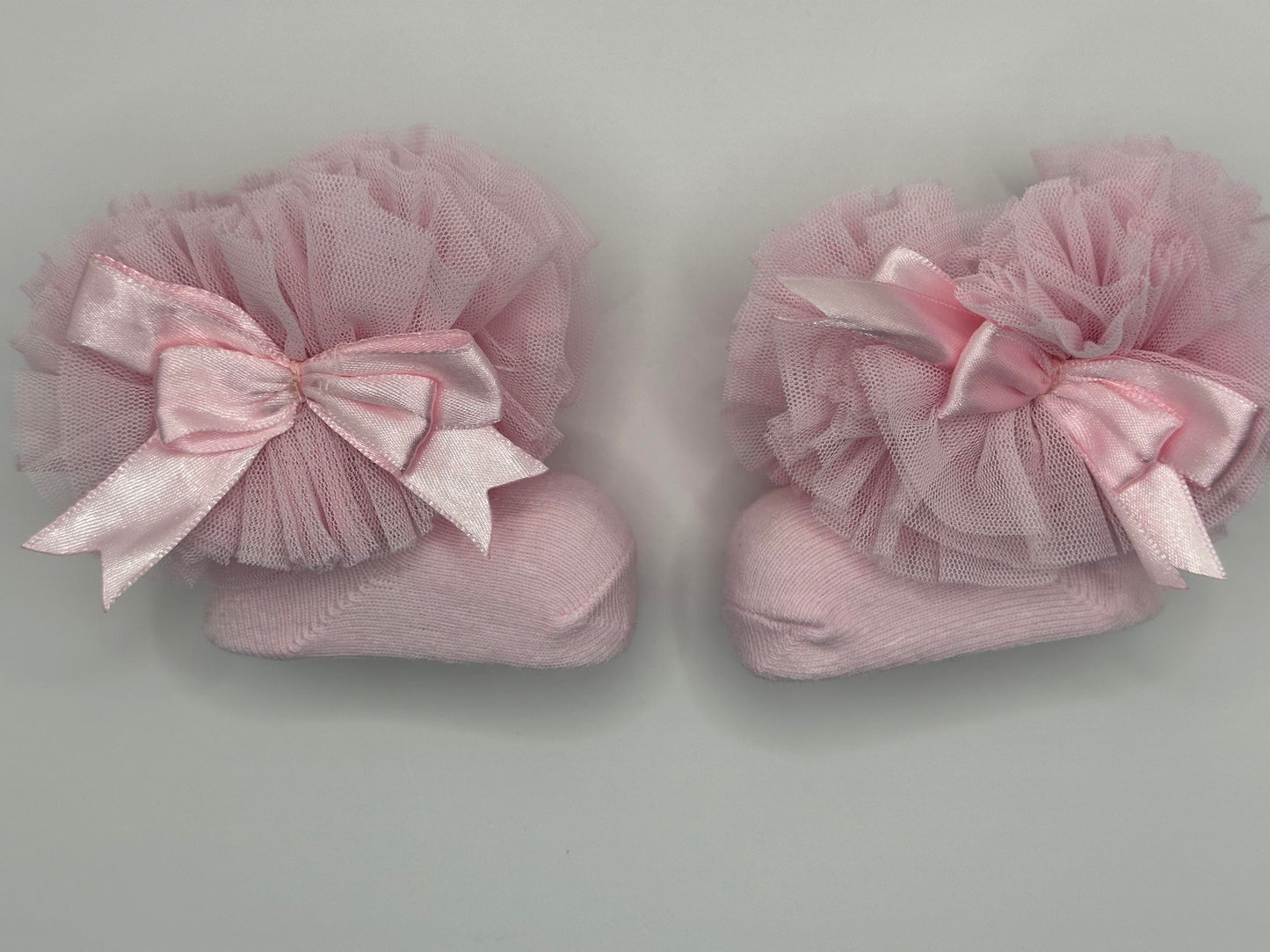 Puffy Ruffle Socks with Bow - Pink