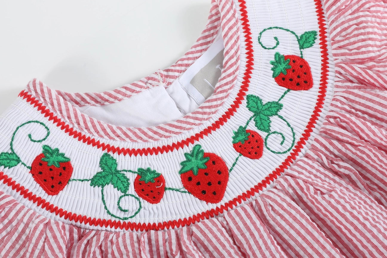 Red Smocked Strawberry Dress